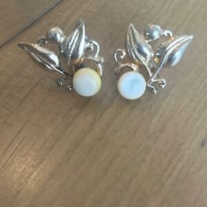 Sterling 925 Gold Wash Moonstone Screw Back Earrings